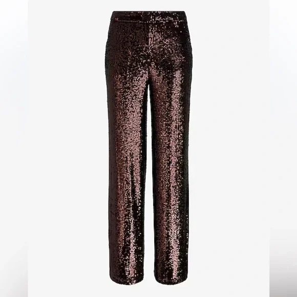 Express High Waisted Sequin Wide Leg Pant bronze women’s NEW 0 short - Picture 4 of 7